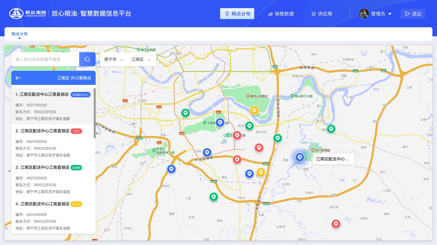 放心糧油智慧數據信息平臺網點分布